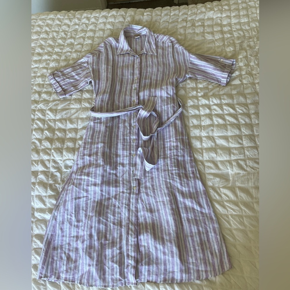 Magaschoni Multicolor Striped Linen Midi Dress